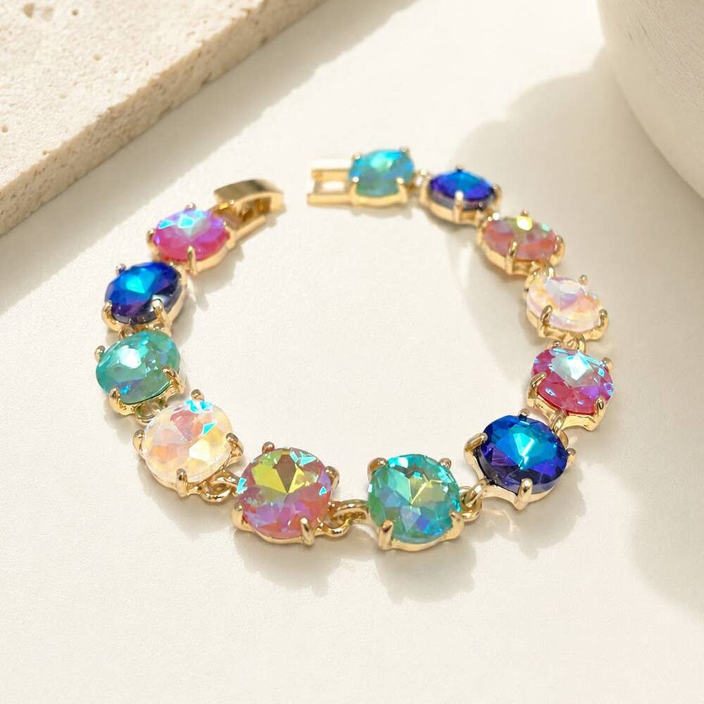 Dopamine Round Cushion Cut Crystal Glass Linked Bracelet